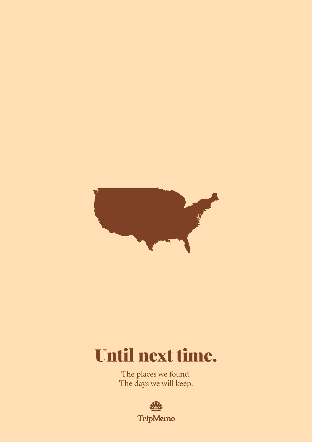 Back of the Pennsylvania photo book: an outline of the United States above the words "Until next time." and the TripMemo mark