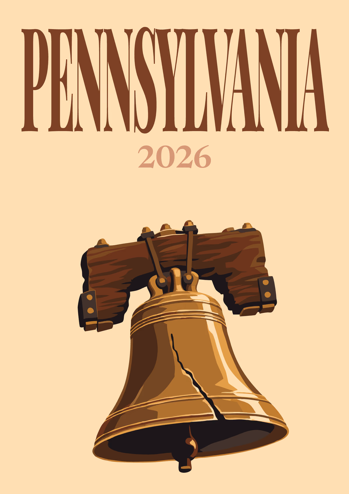 Pennsylvania illustrated travel photo book cover with the Liberty Bell on cream