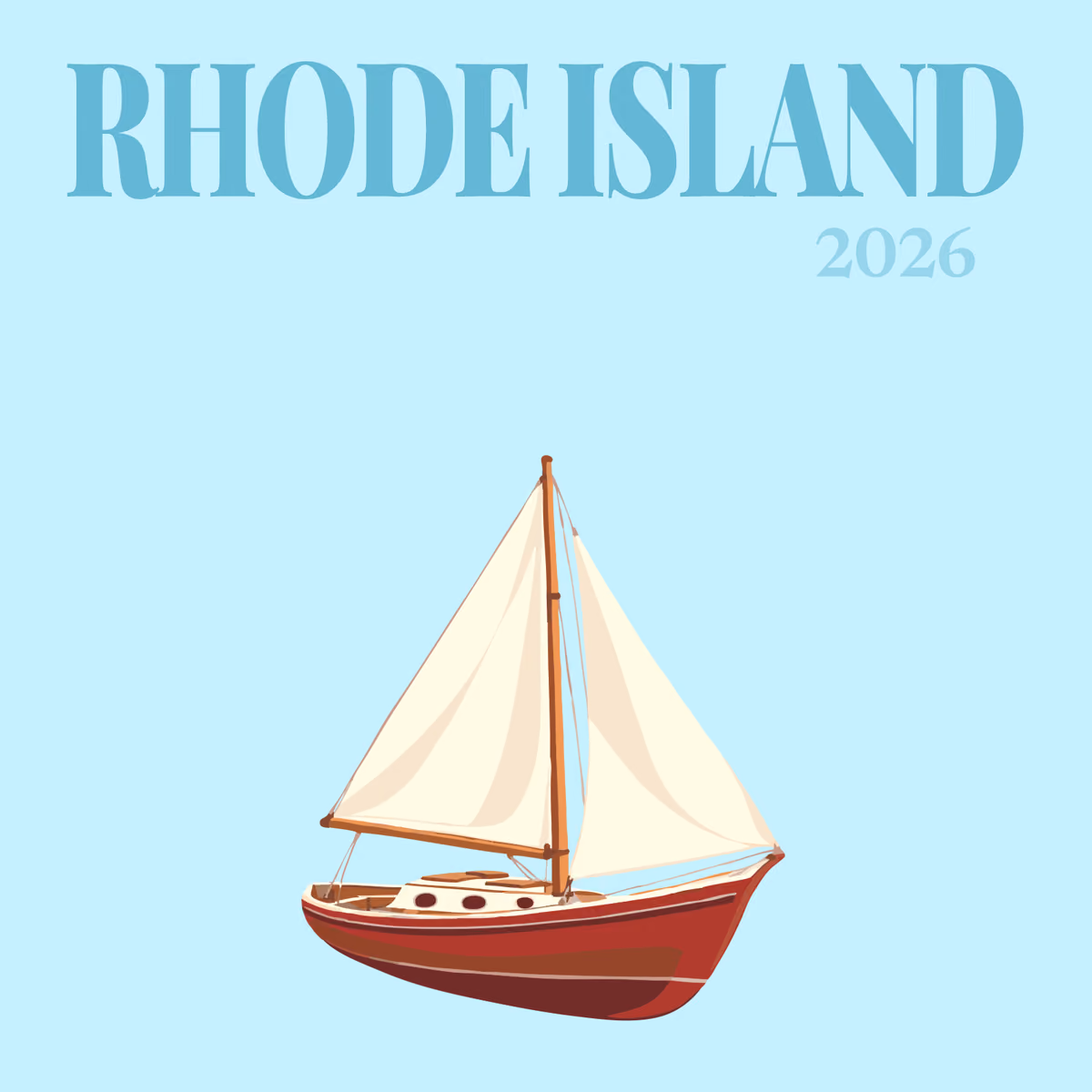 Rhode Island illustrated square photo book cover with a sailboat on pale blue