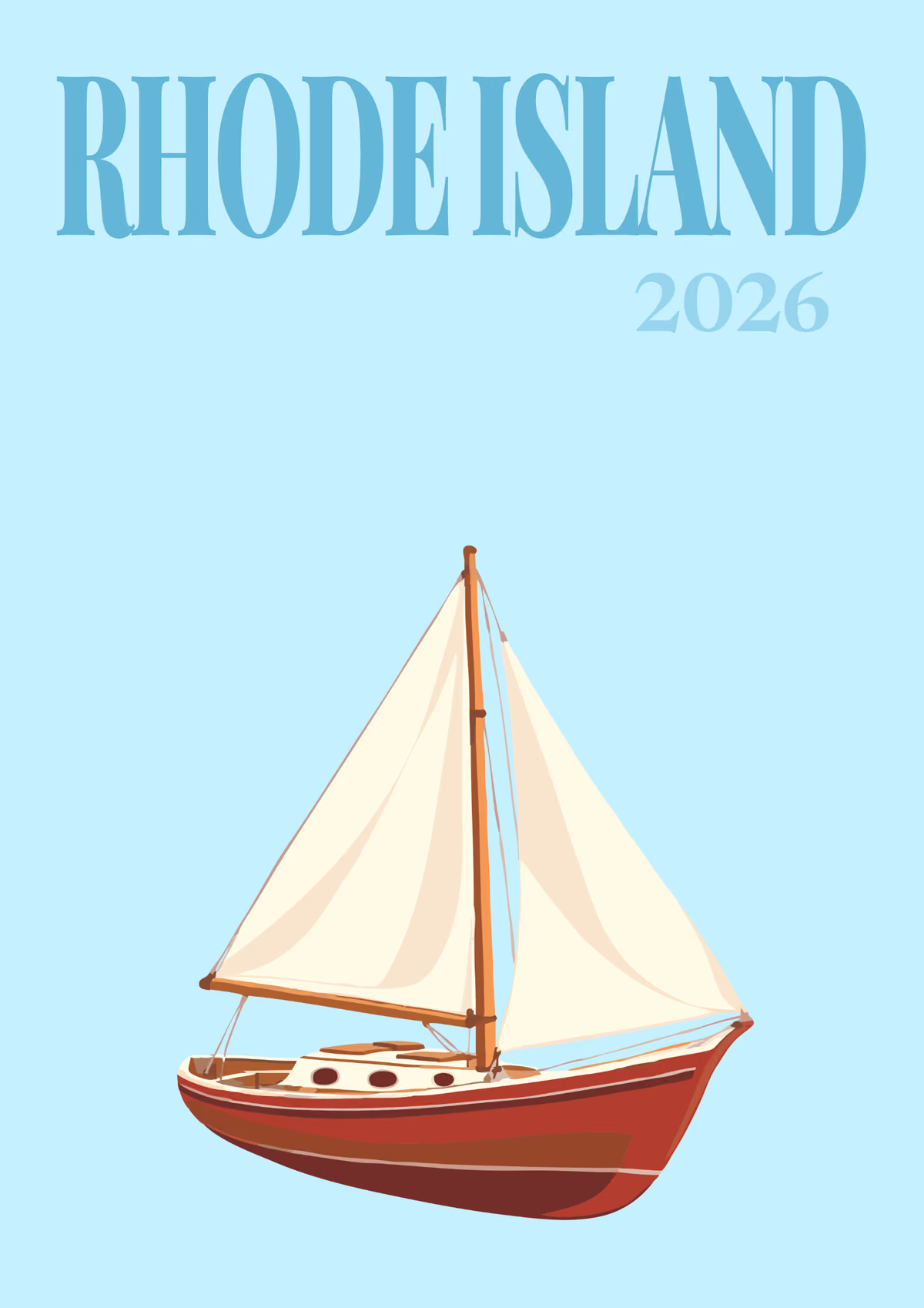 Rhode Island illustrated travel photo book cover with a sailboat on pale blue