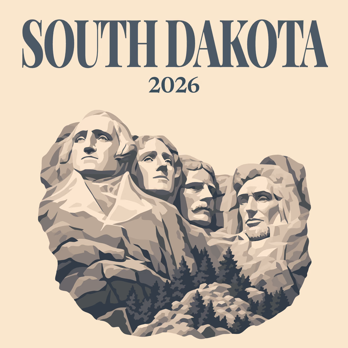 South Dakota illustrated square photo book cover with Mount Rushmore on cream