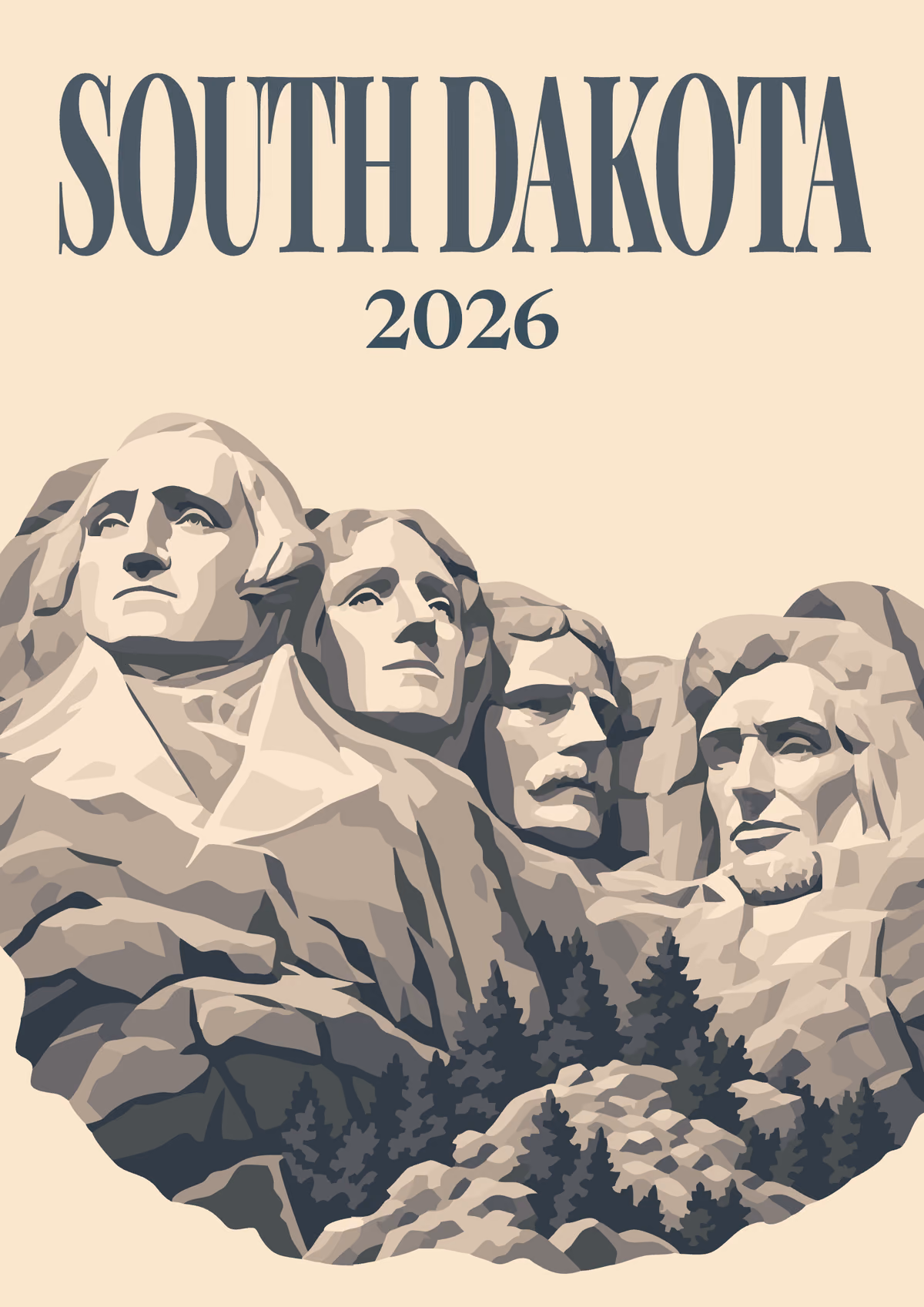South Dakota illustrated travel photo book cover with Mount Rushmore on cream