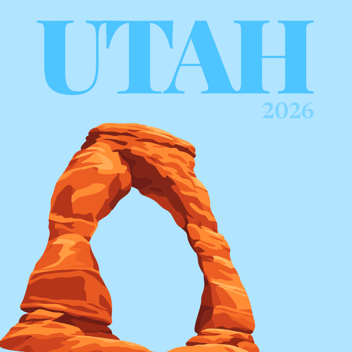Utah illustrated square photo book cover with a red rock arch on pale blue
