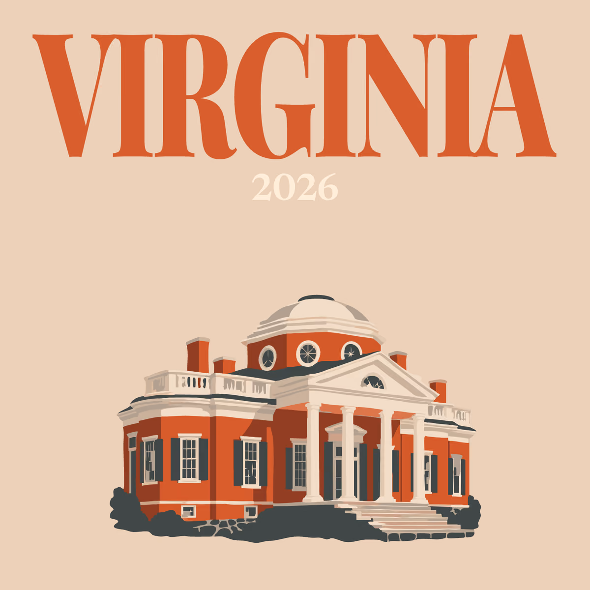 Virginia illustrated square photo book cover with a domed brick house with white columns on beige