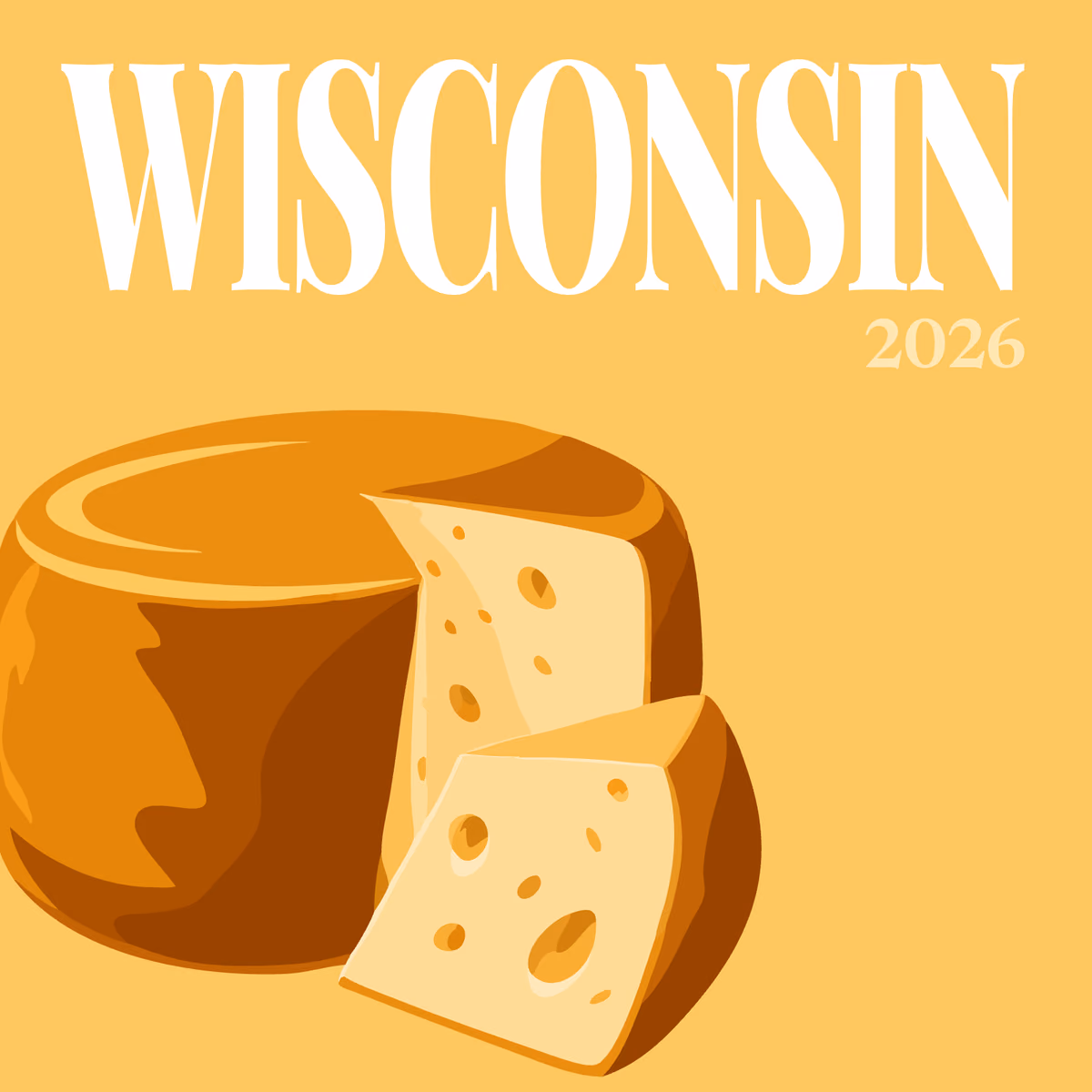 Wisconsin illustrated square photo book cover with a wheel of cheese on yellow