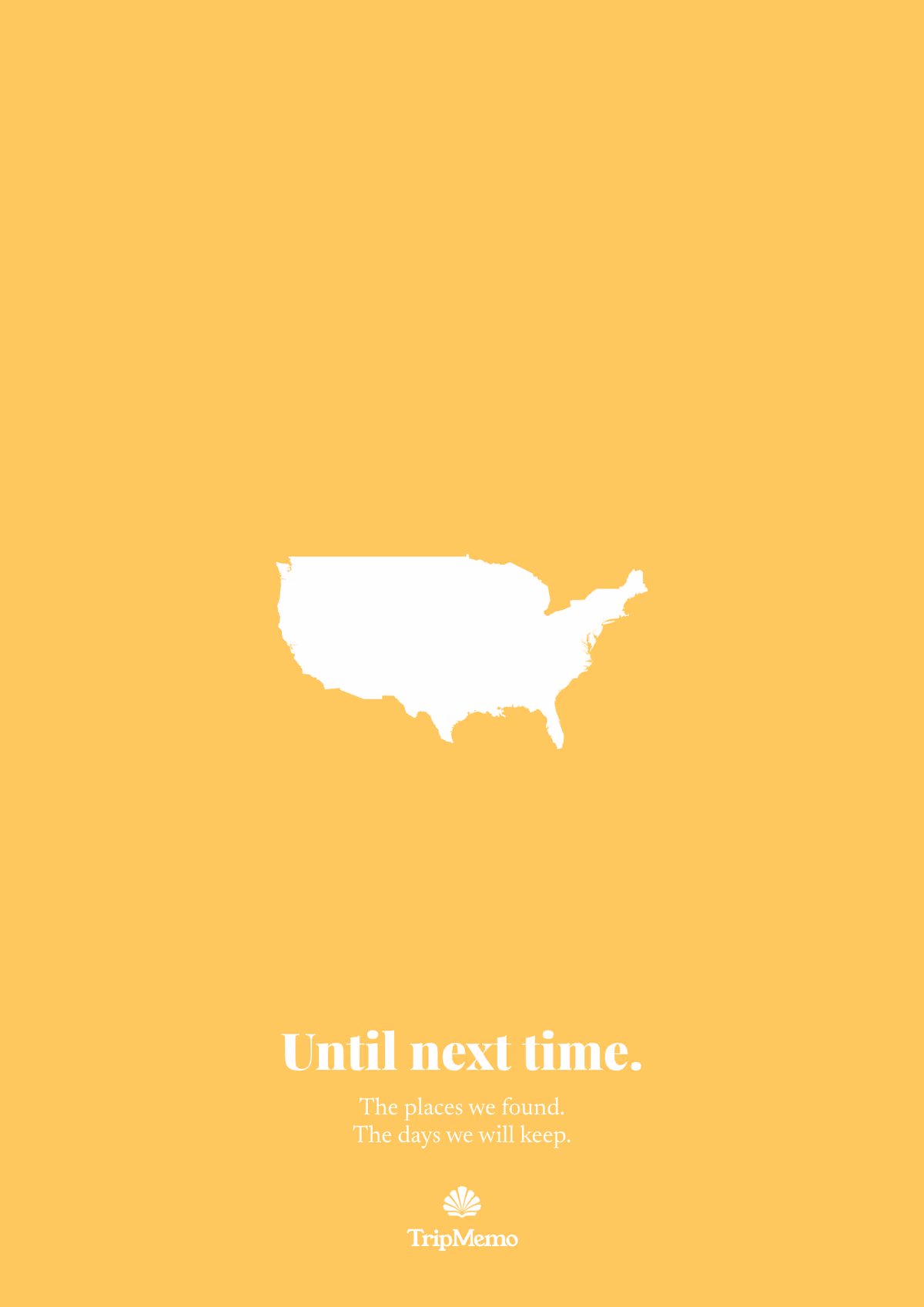 Back of the Wisconsin photo book: an outline of the United States above the words "Until next time." and the TripMemo mark