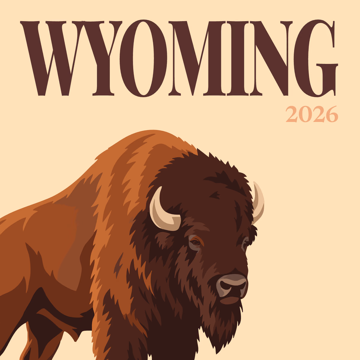 Wyoming illustrated square photo book cover with a bison on cream