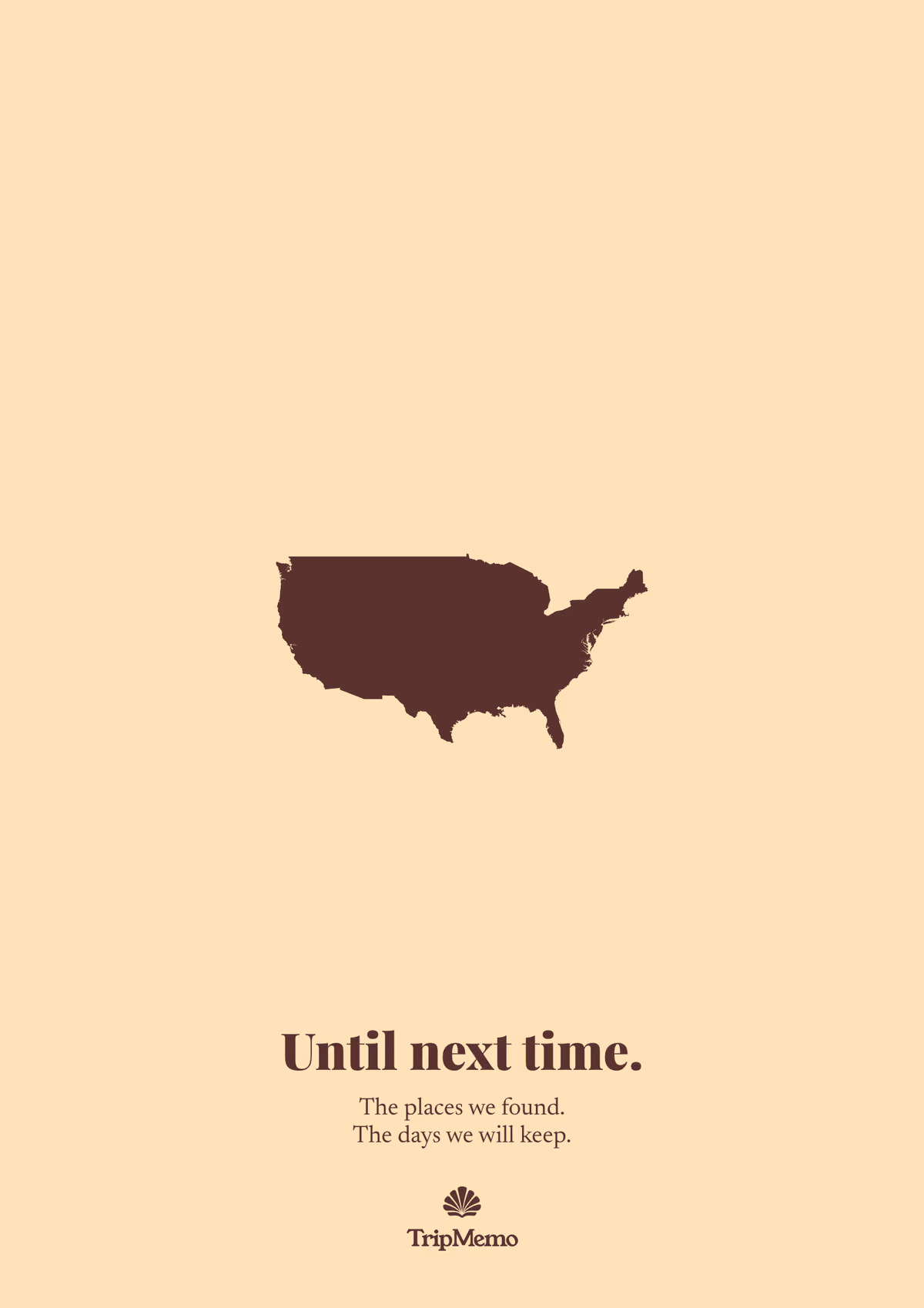 Back of the Wyoming photo book: an outline of the United States above the words "Until next time." and the TripMemo mark