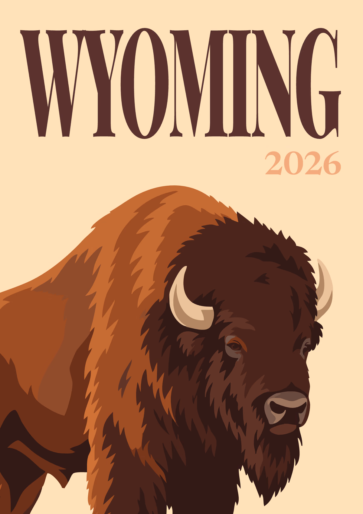 Wyoming illustrated travel photo book cover with a bison on cream