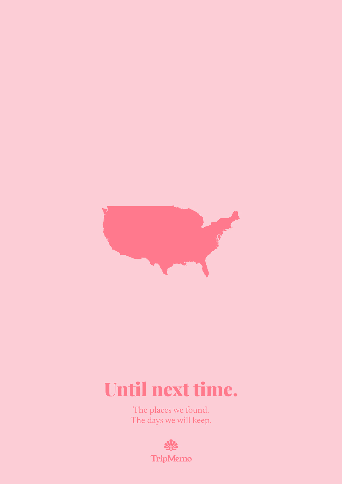 Back of the USA photo book: an outline of the United States above the words "Until next time." and the TripMemo mark