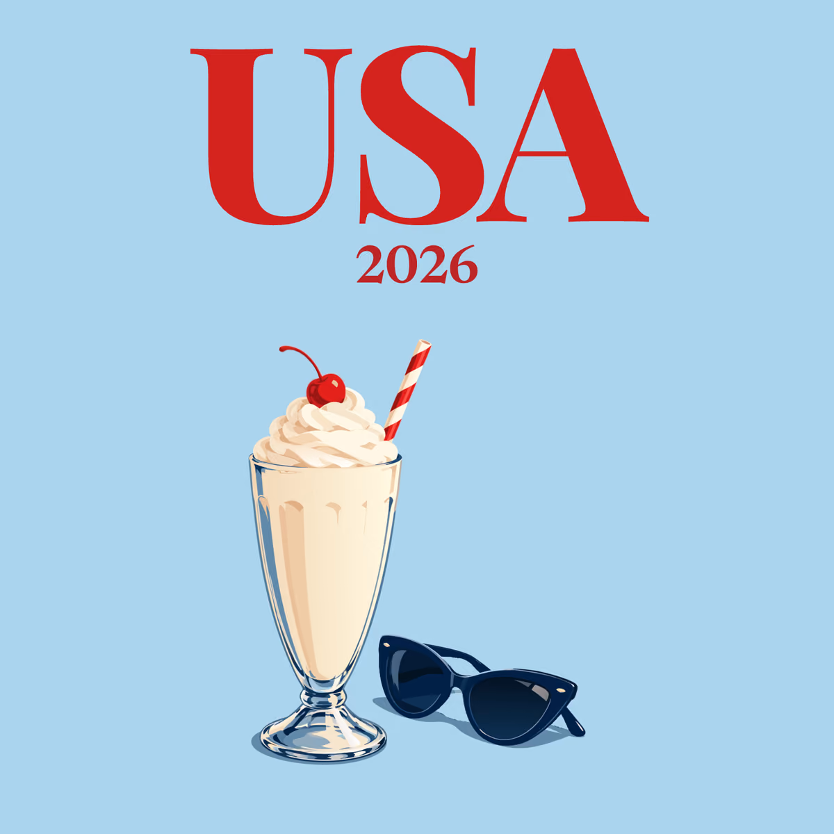 USA illustrated square photo book cover with the milkshake and sunglasses artwork