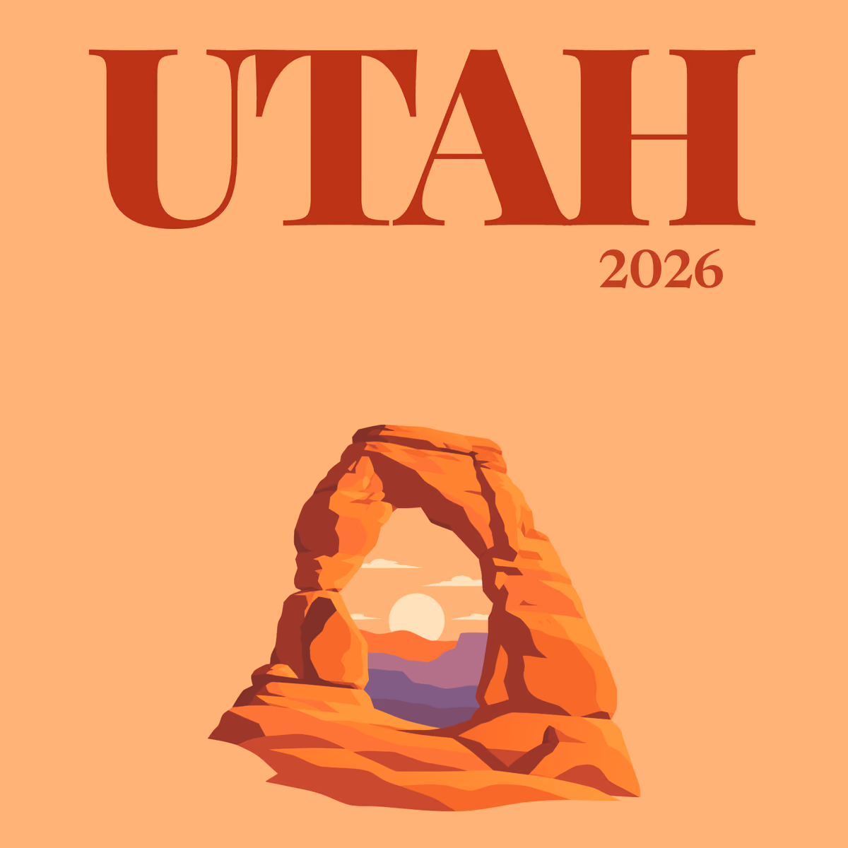 Utah illustrated square photo book cover with the Delicate Arch artwork