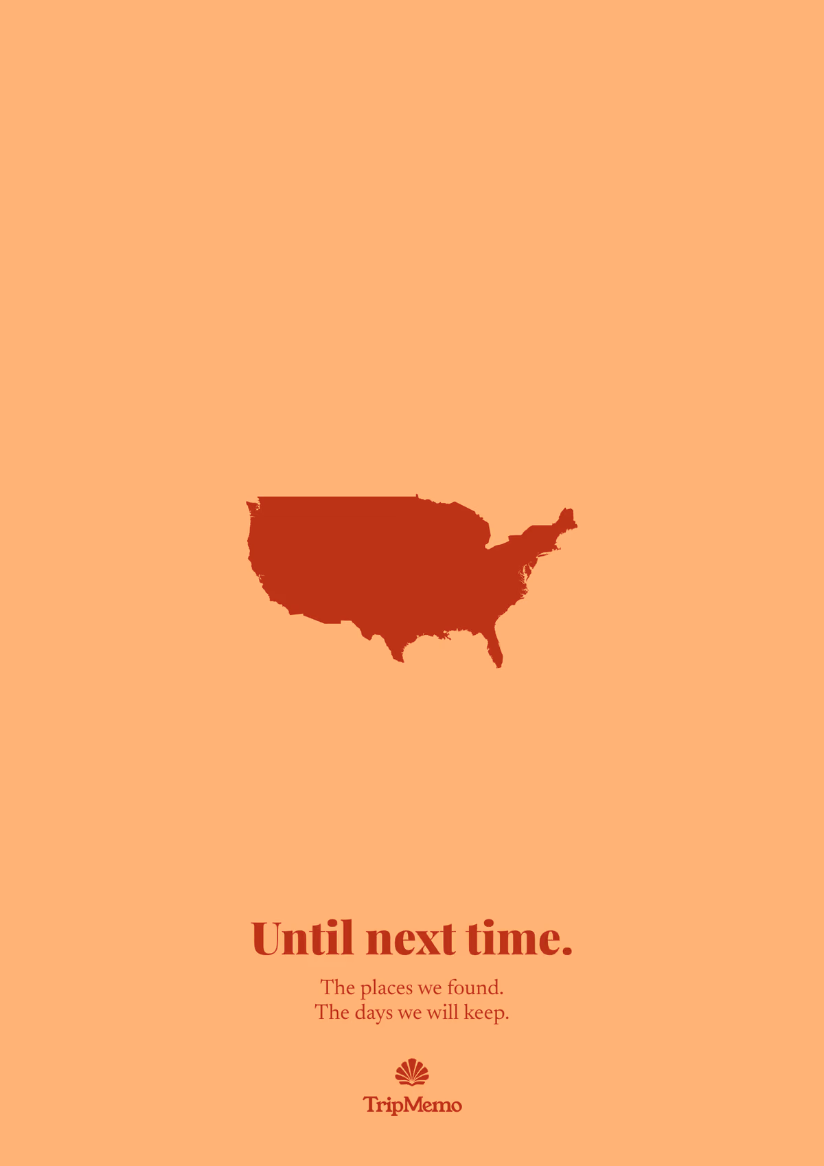 Back of the Utah photo book: an outline of the United States above the words "Until next time." and the TripMemo mark