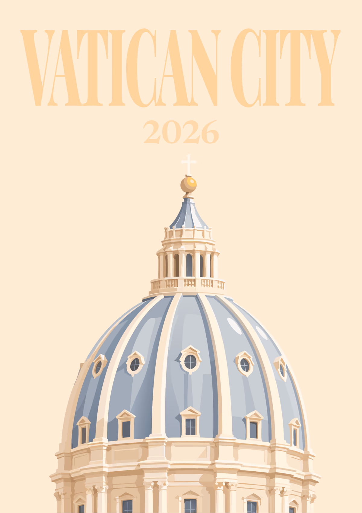 Vatican City illustrated travel photo book cover with the St Peter's dome artwork