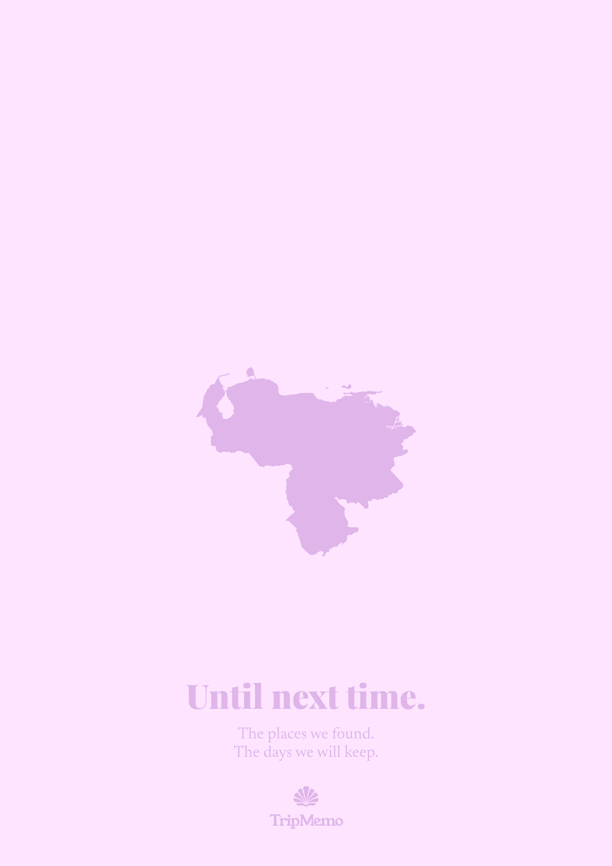 Back of the Venezuela photo book: an outline of Venezuela above the words "Until next time." and the TripMemo mark