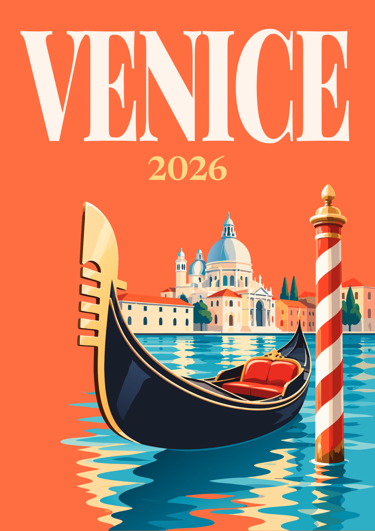 Venice illustrated travel photo book cover with the gondola and mooring pole artwork