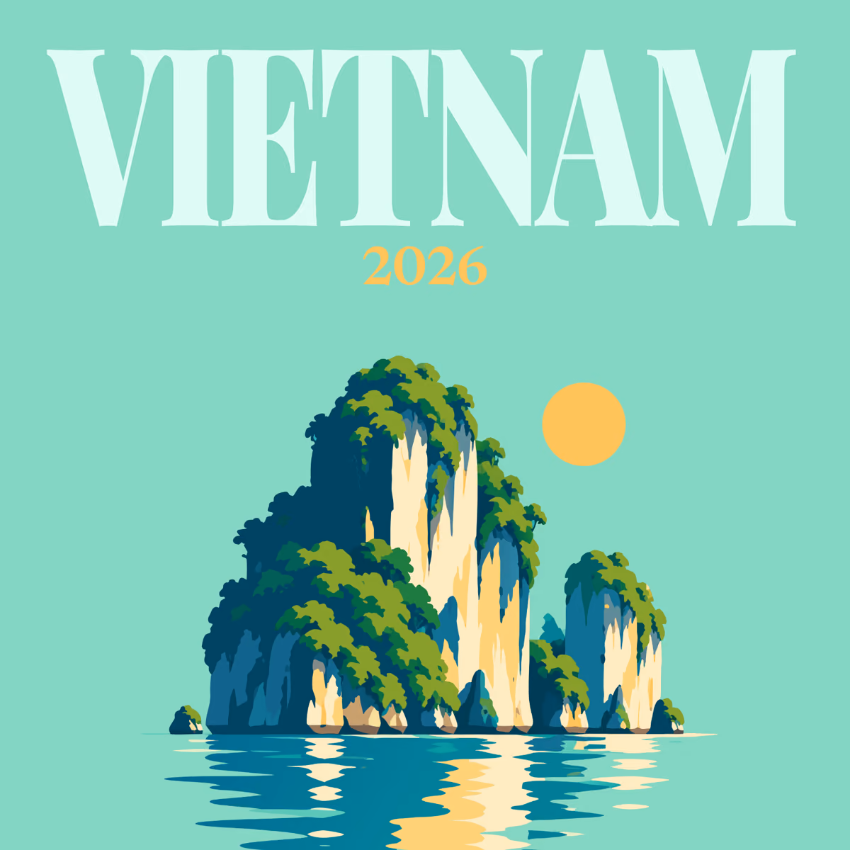 Vietnam illustrated square photo book cover with the karst bay artwork