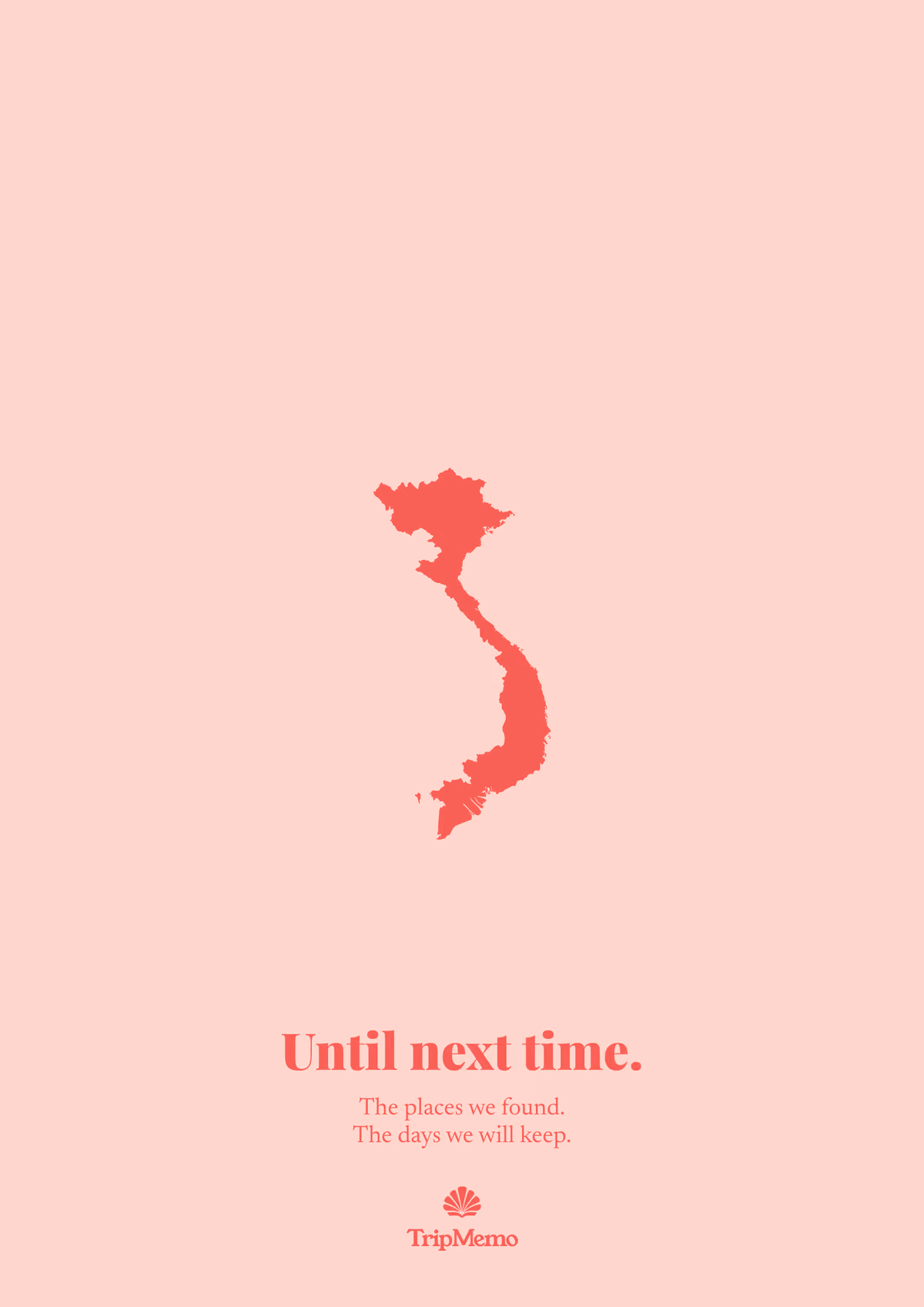 Back of the Vietnam photo book: an outline of Vietnam above the words "Until next time." and the TripMemo mark
