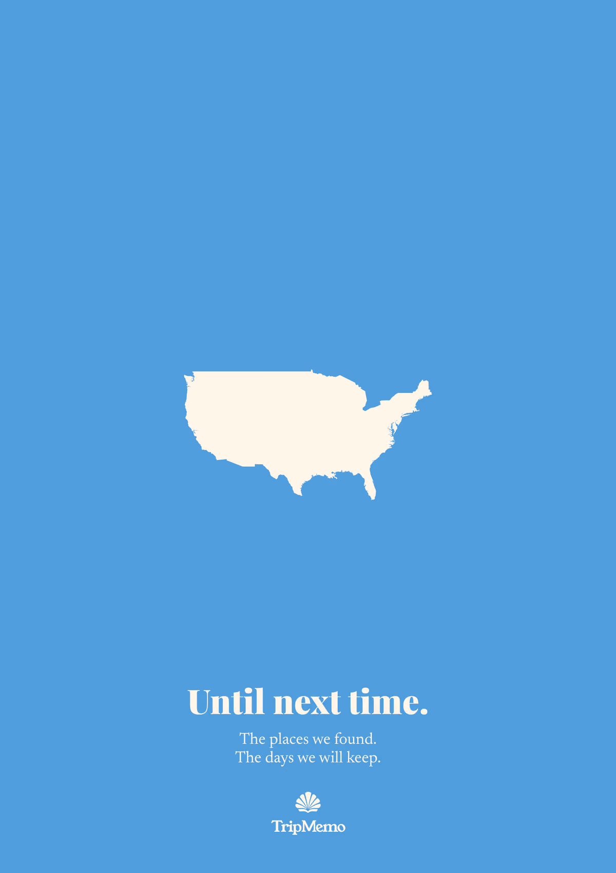 Back of the Washington photo book: an outline of the United States above the words "Until next time." and the TripMemo mark