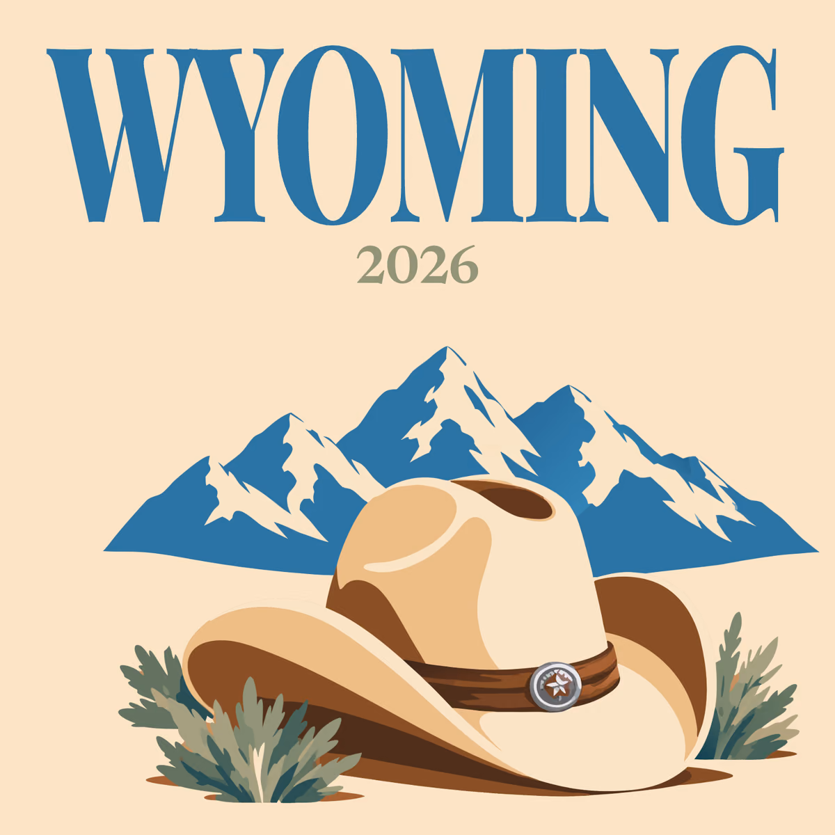 Wyoming illustrated square photo book cover with the cowboy hat artwork