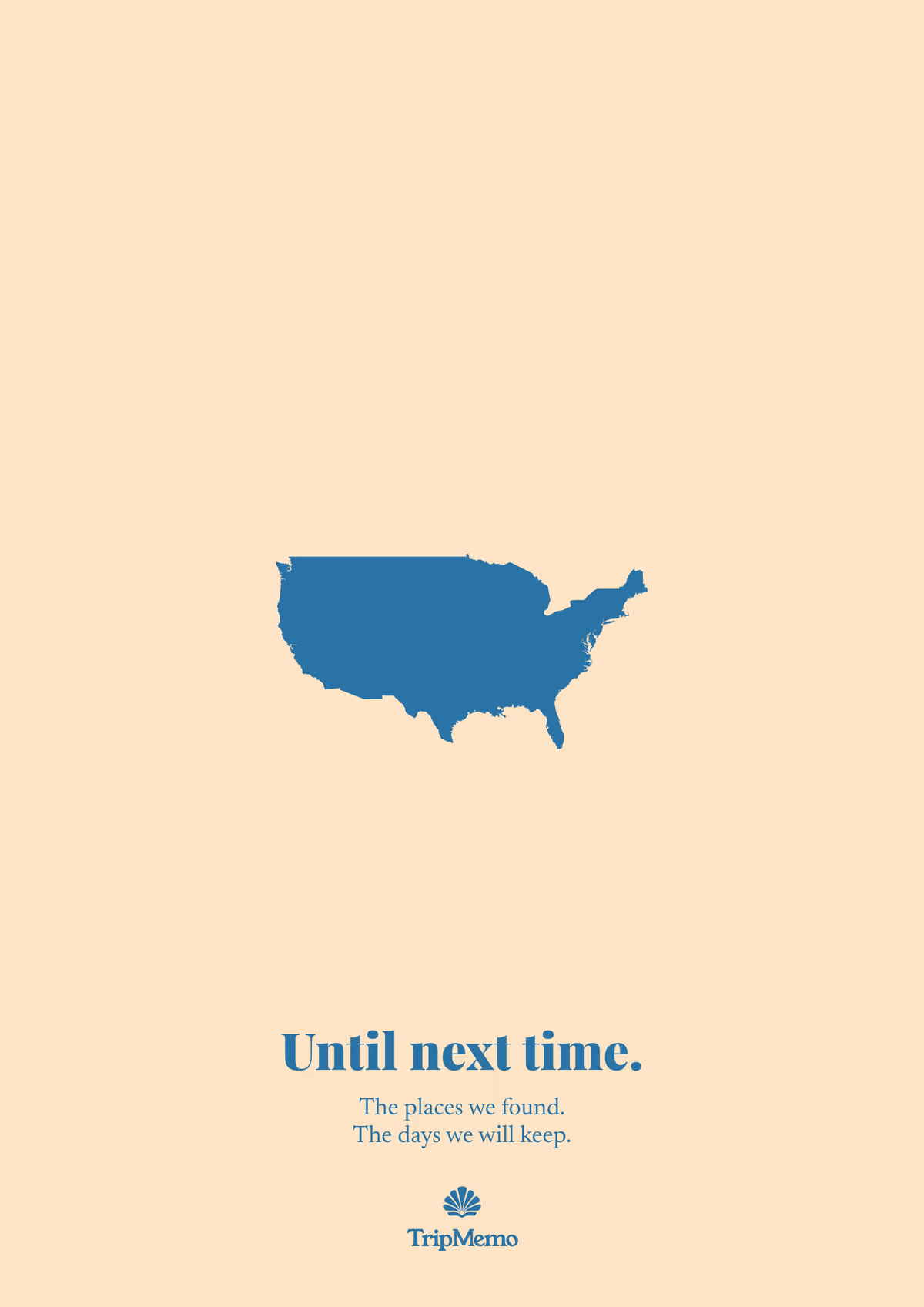 Back of the Wyoming photo book: an outline of the United States above the words "Until next time." and the TripMemo mark
