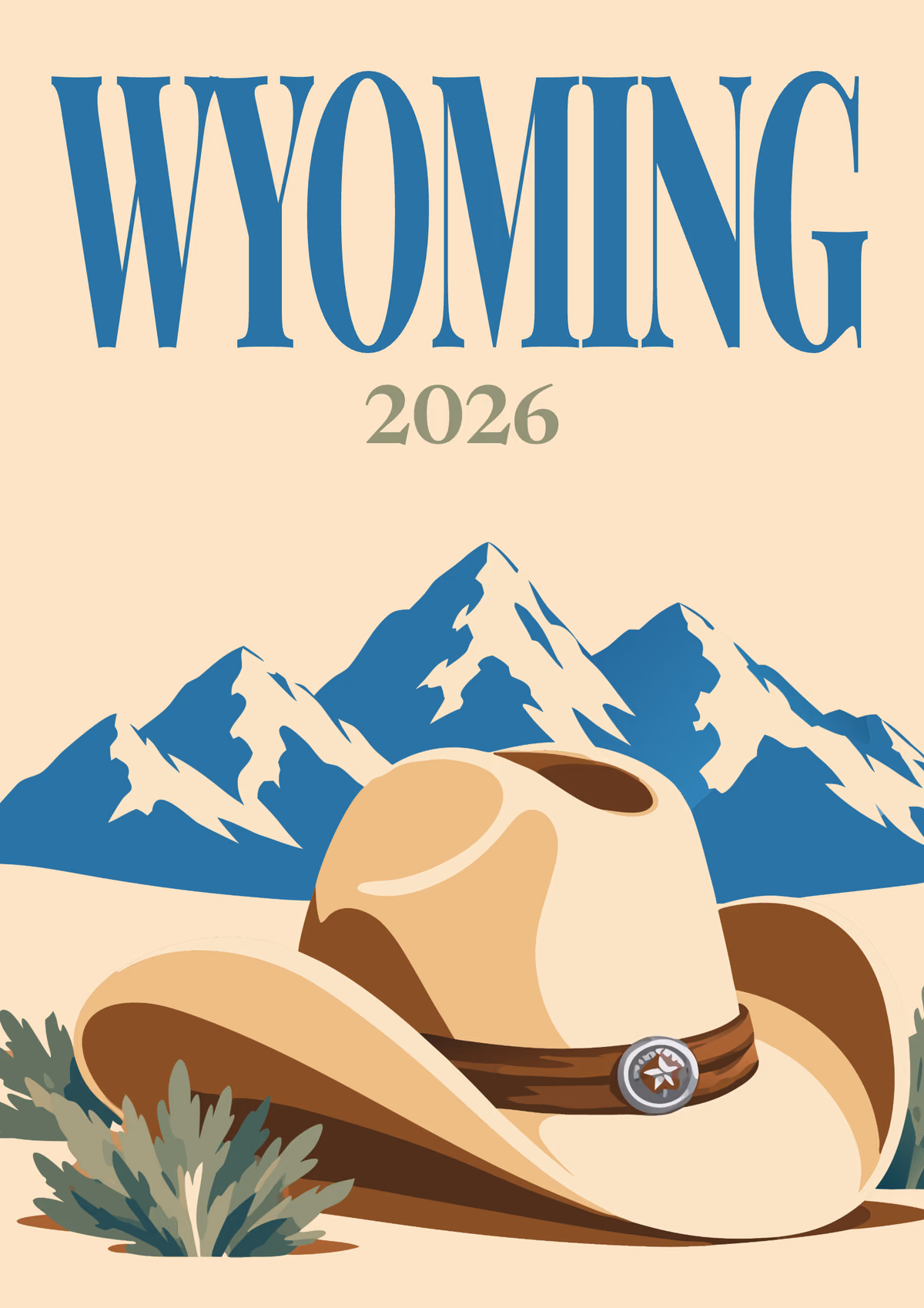 Wyoming illustrated travel photo book cover with the cowboy hat artwork