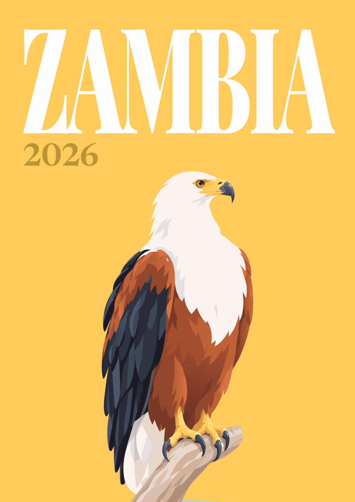 Zambia illustrated travel photo book cover with the African fish eagle artwork