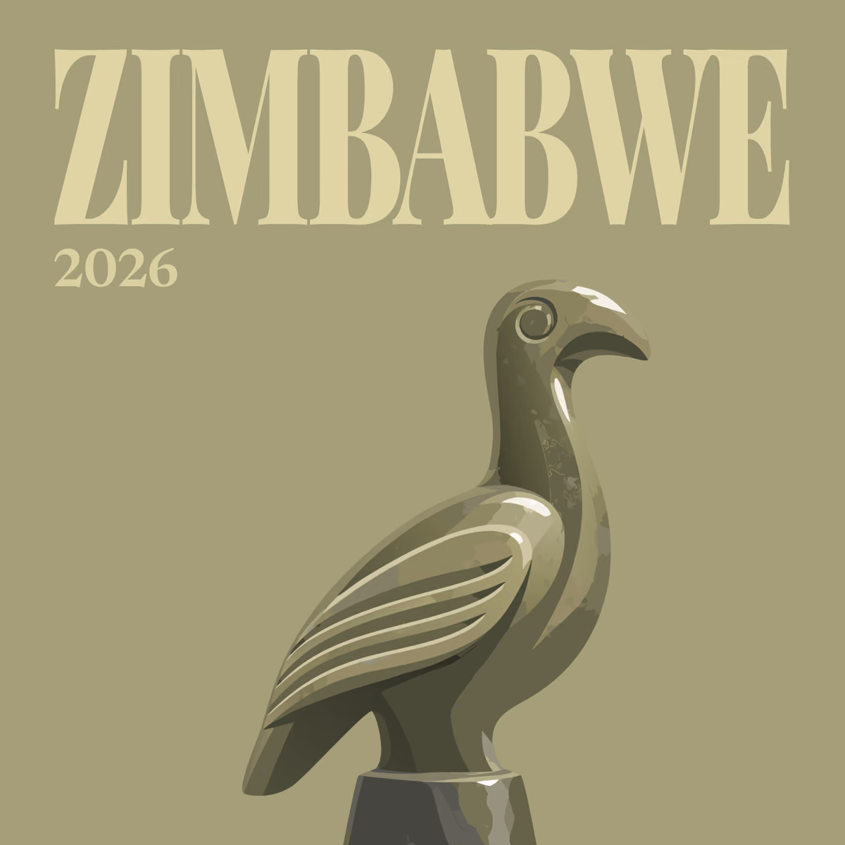 Zimbabwe illustrated square photo book cover with the soapstone bird artwork
