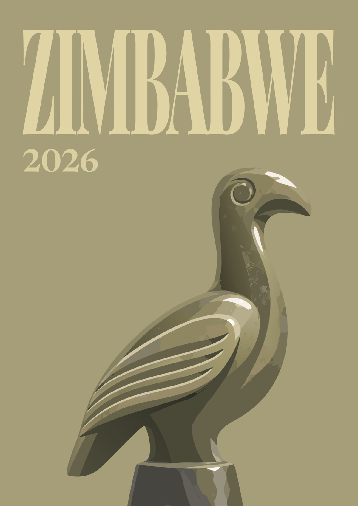 Zimbabwe illustrated travel photo book cover with the soapstone bird artwork