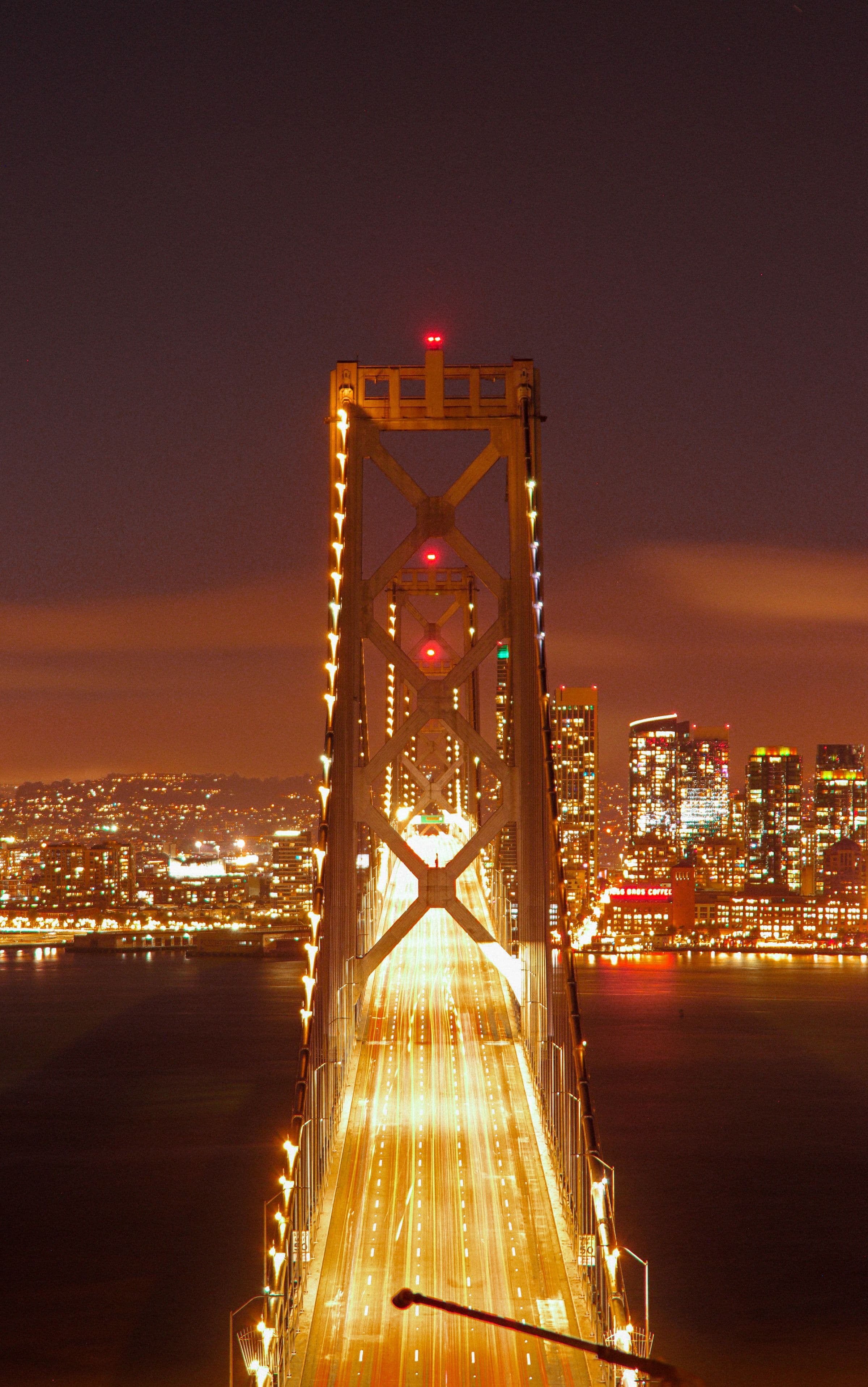 San Francisco–Oakland Bay Bridge and city lights at night