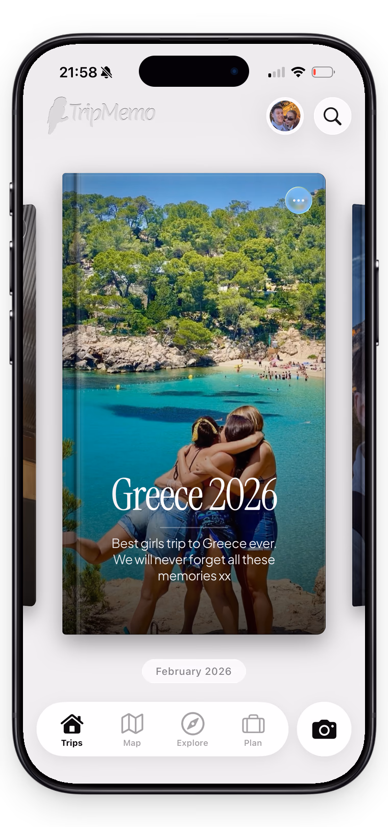 A shared Greece TripBook on iPhone