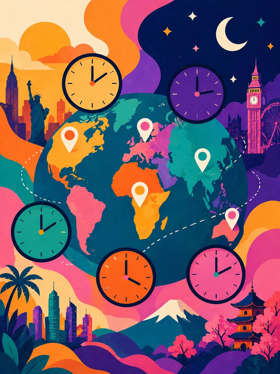 World Clock and time zone converter for comparing current time across multiple travel cities