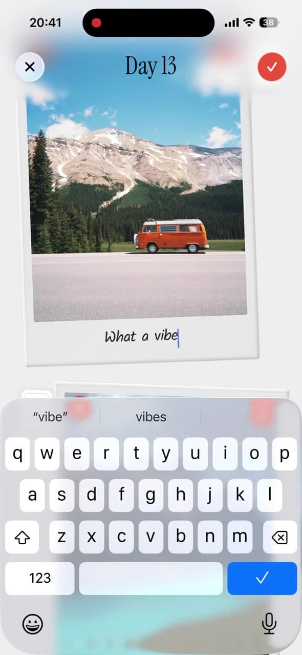 TripMemo app features showing friends adding handwritten captions to travel Polaroids on iPhone