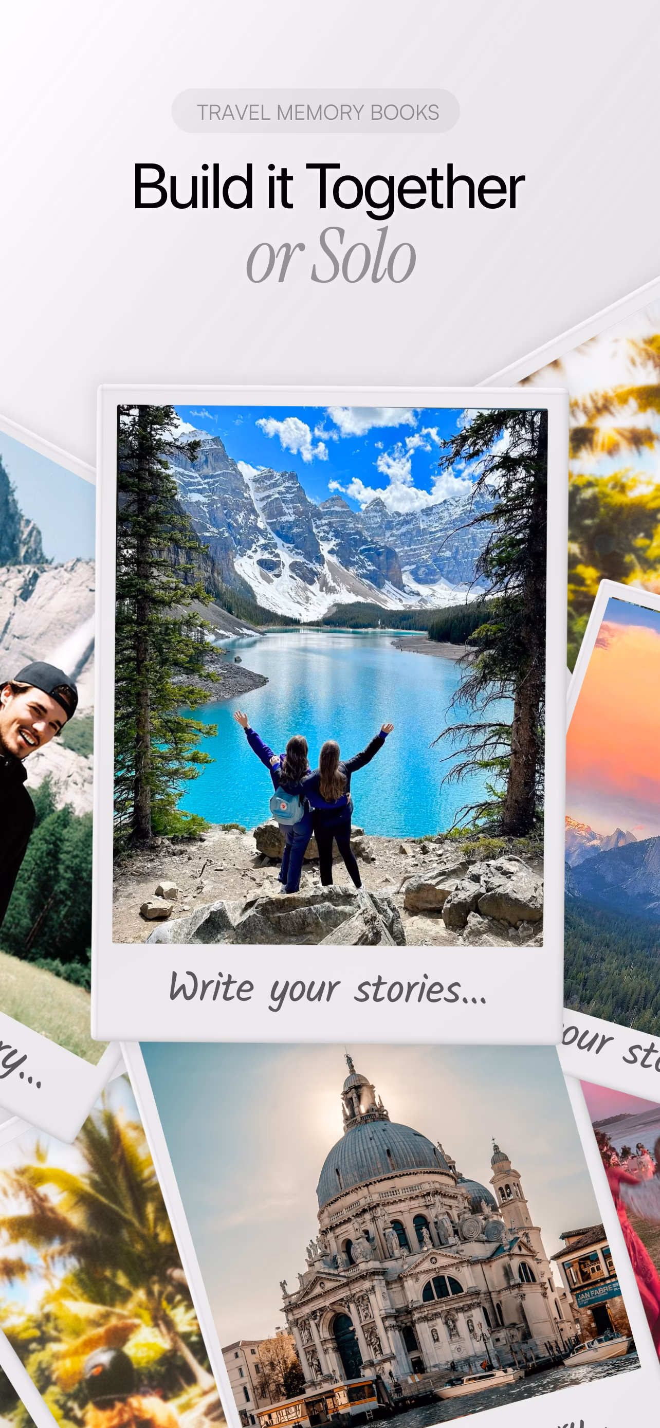 TripMemo collaborative TripBook pages arranged as travel polaroids