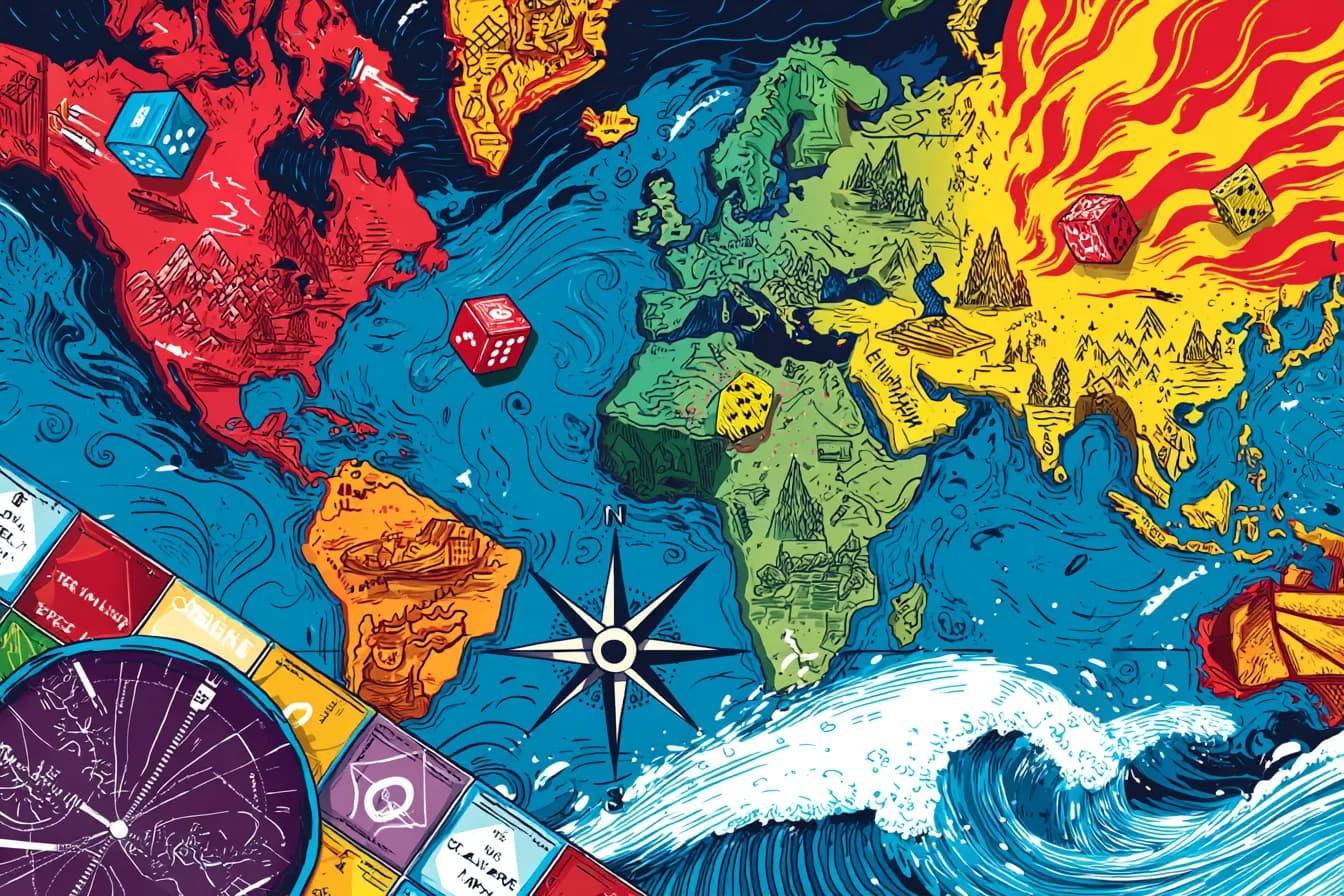 Illustrated world map for TripMemo online travel games