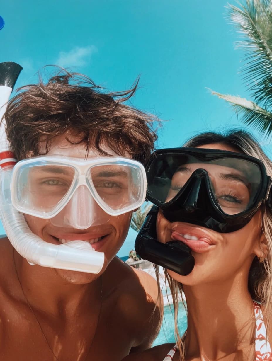 Couple taking a travel portrait together