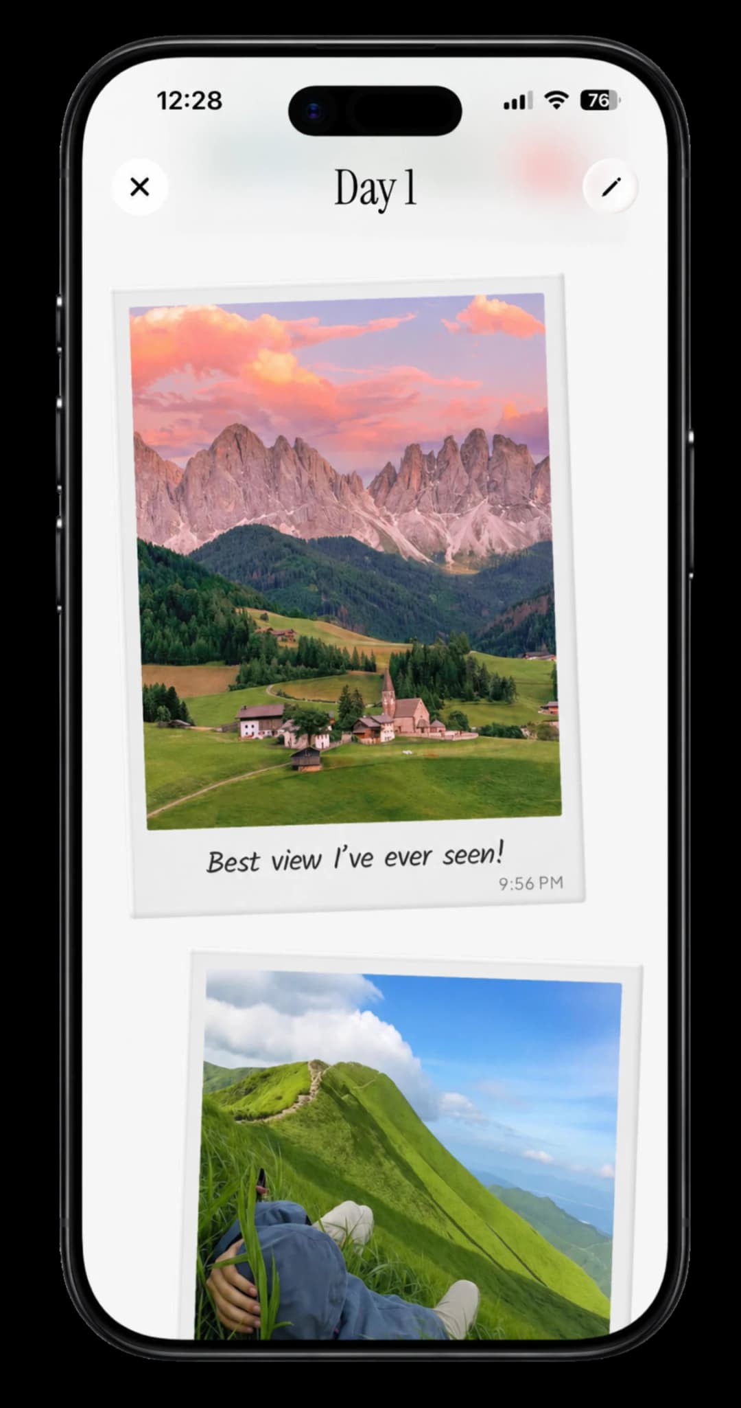 TripMemo iPhone travel journal day page