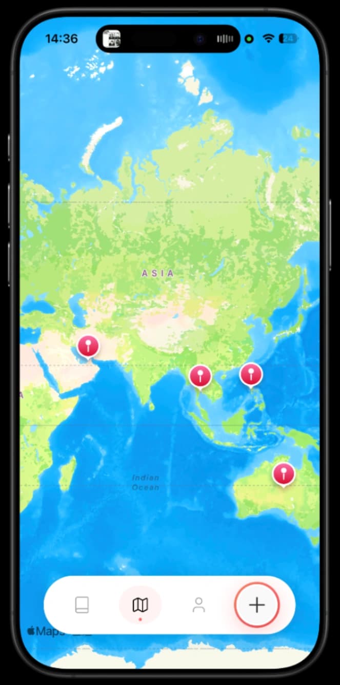 TripMemo travel map with photos preview