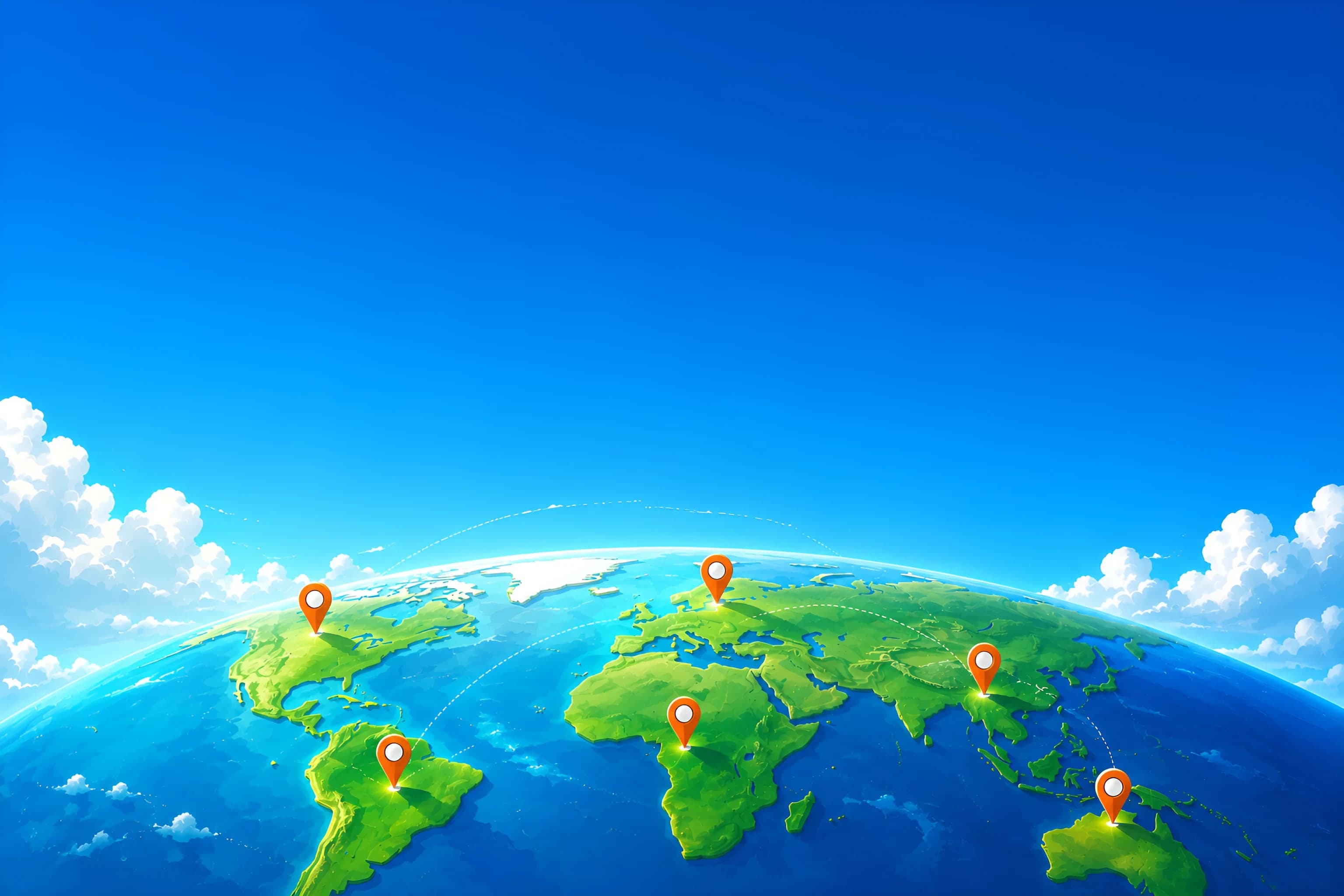 World map with orange location pins marking the countries visited across the globe