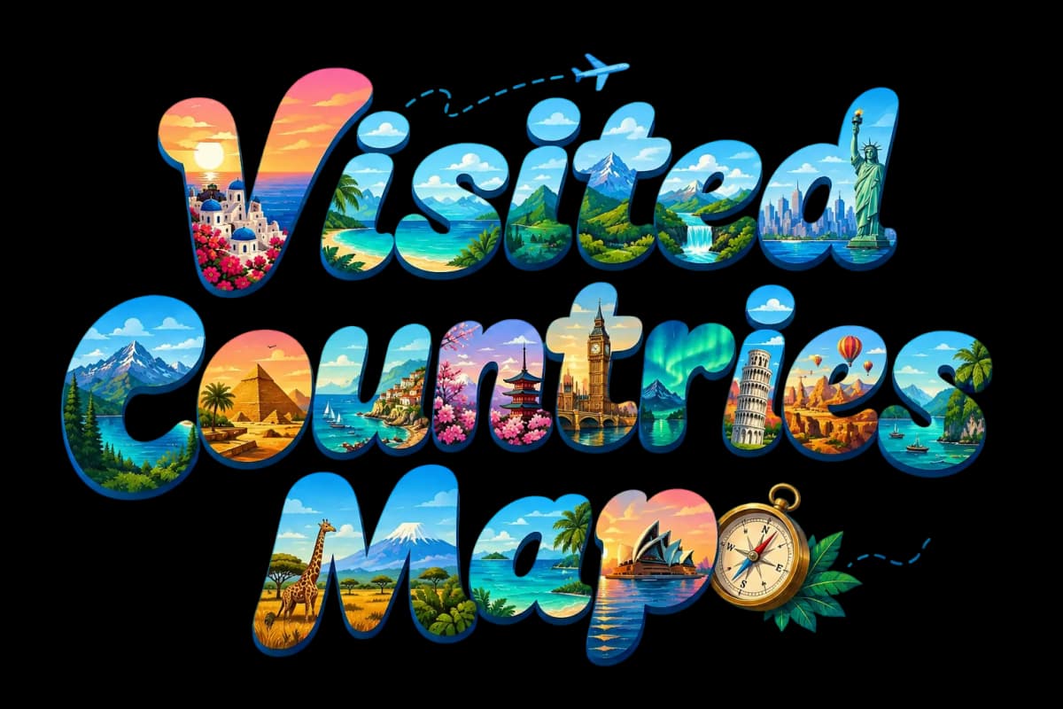 Visited Countries Map illustration with world landmarks — track and count the countries you've visited