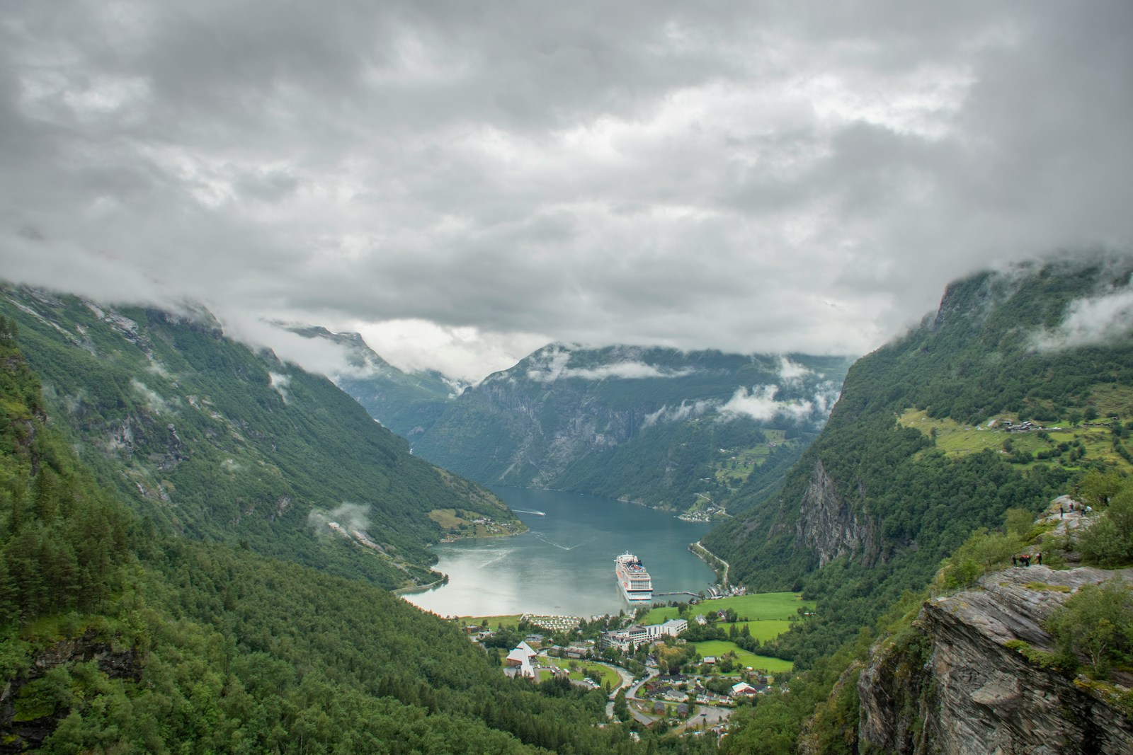 Norwegian fjord landscape with steep mountains near the Flam Railway