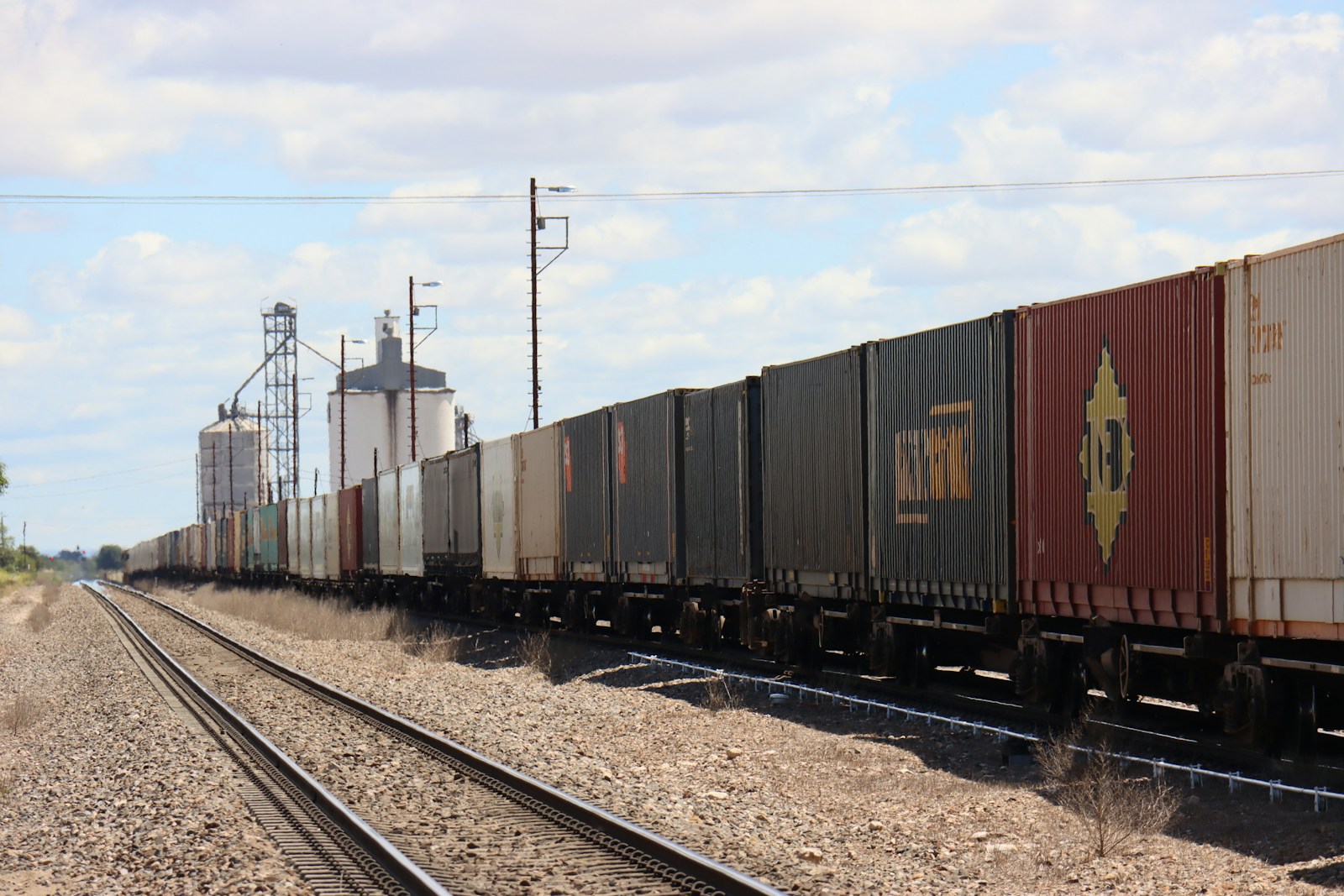 Australian long-distance train on tracks in South Australia