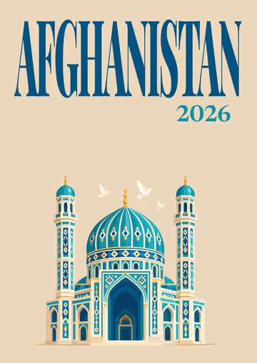 Afghanistan illustrated travel photo book cover with the Blue Mosque artwork