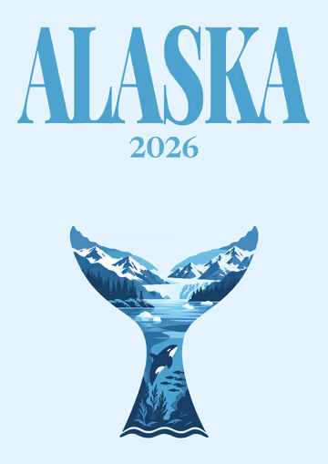 Alaska illustrated travel photo book cover with the whale tail artwork