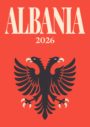 Albania illustrated travel photo book cover with the double eagle artwork