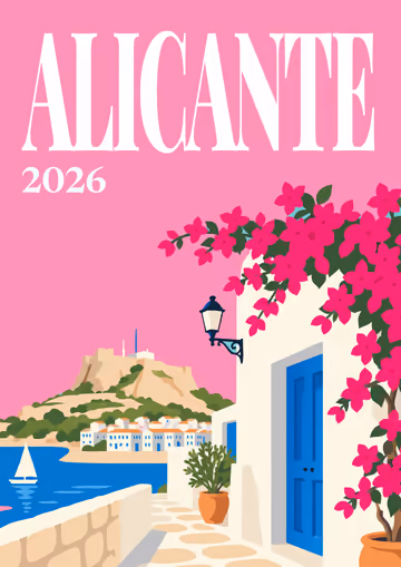 Alicante illustrated travel photo book cover with the bougainvillea artwork