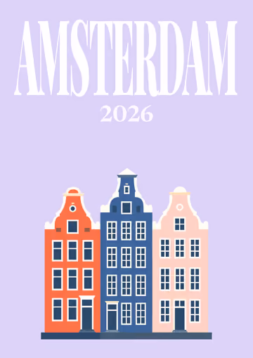 Amsterdam illustrated travel photo book cover with the canal houses artwork