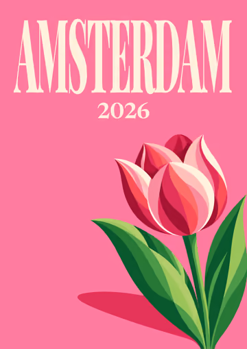 Amsterdam illustrated travel photo book cover with the tulip artwork
