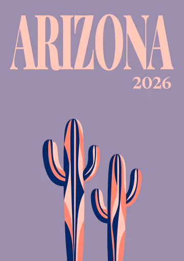 Arizona illustrated travel photo book cover with the saguaros artwork