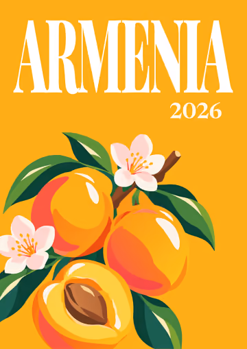 Armenia illustrated travel photo book cover with the Armenian apricots artwork